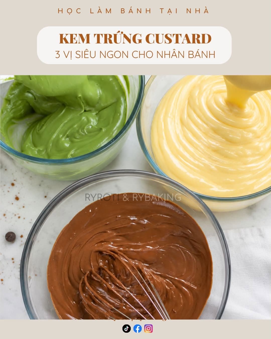 3 VỊ KEM CUSTARD SIÊU NGON - MATCHA / SOCOLA / NGUYÊN BẢN